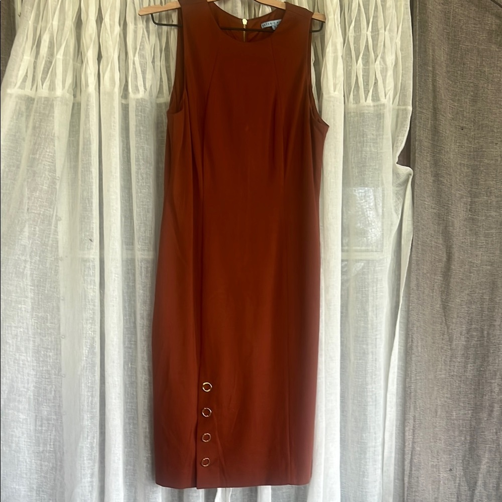 ANTONIO MELANI Red Sleeveless Sheath Midi Dress color terracotta